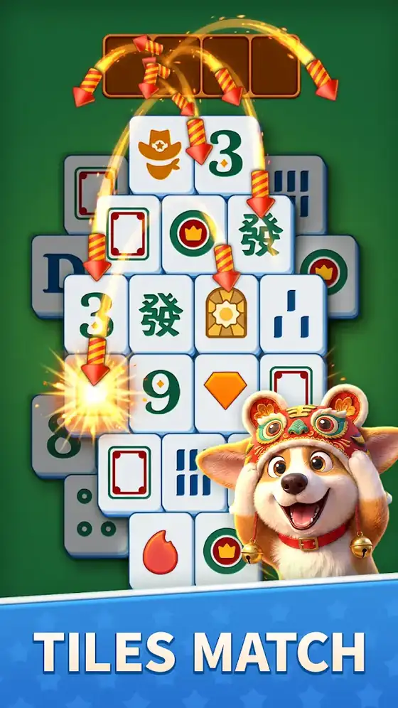 Cadeia de pares removida com as peças libertadas em destaque — Double Tile! Puzzle Mahjong