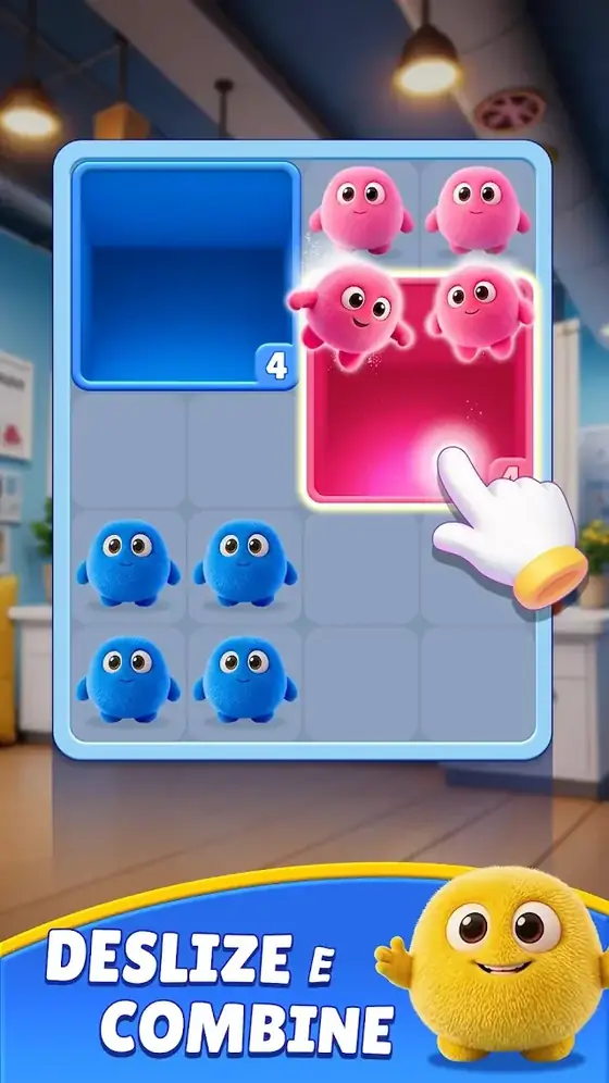 Nível intermédio com zonas de cor e bolas por ordenar — Fluffy Drop