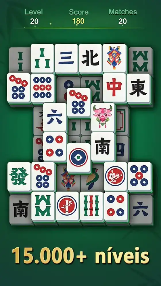 Tabuleiro em fase final, com poucas peças e muito espaço livre — Mahjong Scapes®
