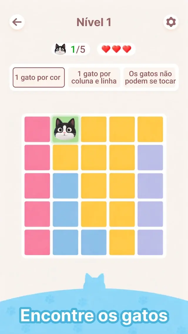 Tabuleiro com regiões coloridas e casas marcadas como impossíveis — Meowdoku