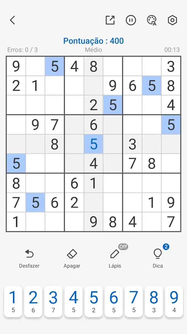 Seleção de dificuldade e registo de tempos anteriores — Sudoku - sudoku Quebra-cabeça